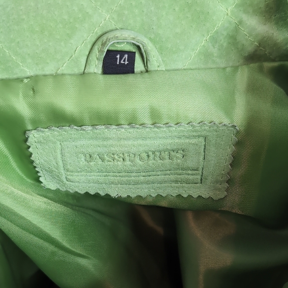 Vintage Women's Passports Lime Green Quilted Leather Suede Jacket 14 - Picture 7 of 16